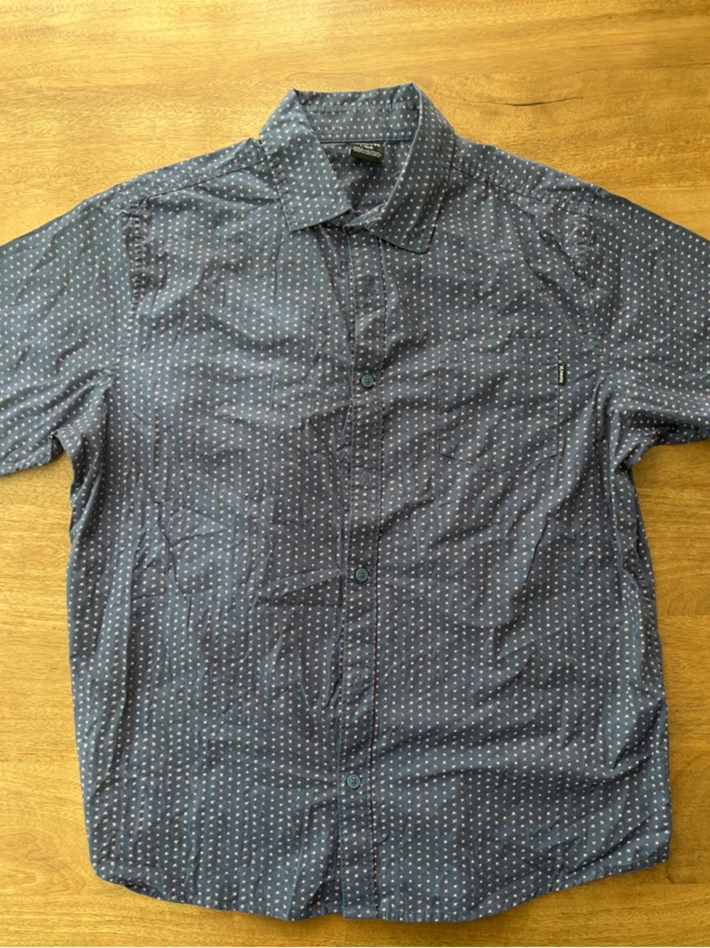 Hurley Navy Button-Up Short Sleeve Shirt with Pink print details